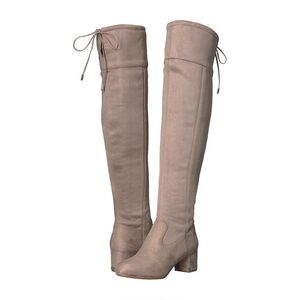Michael Michael Kors Jamie over the knee stretch tan mid heel boots - Size 9.5